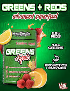 VMI Sports Greens + Reds Advanced Superfood con Probióticos y Enzimas - Sabor Chocolate (30 dosis)