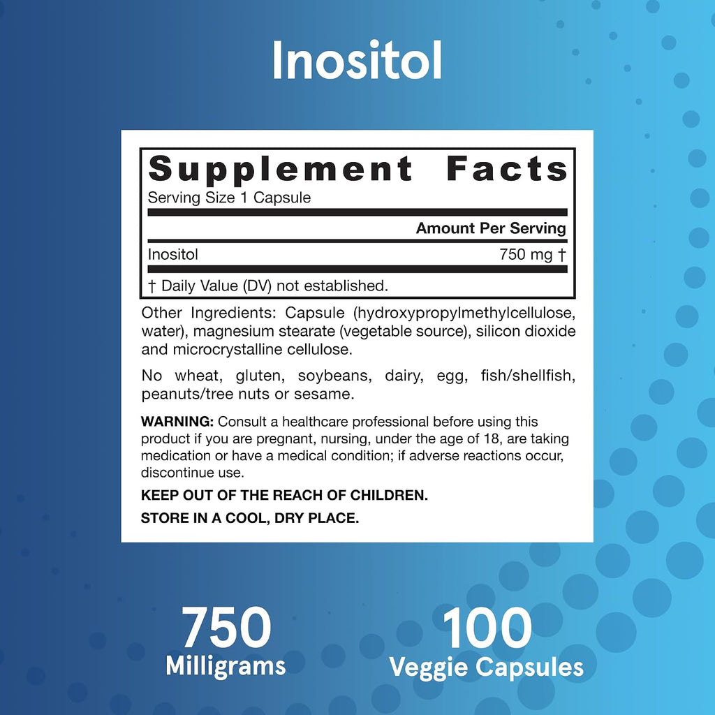 Jarrow Formulas® Inositol 750 mg - 100 Cápsulas Vegetales - Suplemento Alimenticio