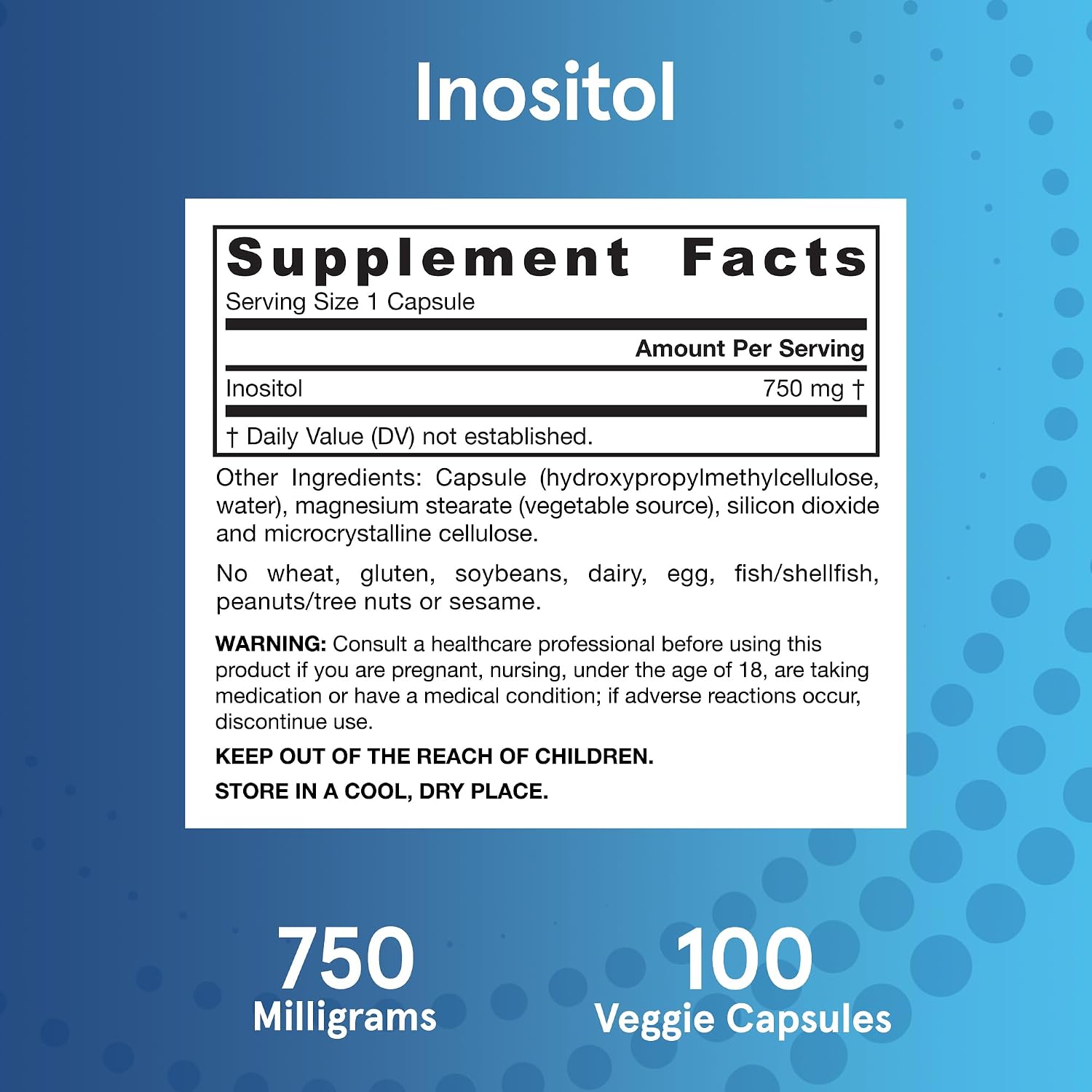 Jarrow Formulas® Inositol 750 mg - 100 Cápsulas Vegetales - Suplemento Alimenticio