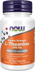 NOW Foods Suplemento, L-Theanina 200 mg con Inositol, Manejo del Estrés*, 60 Cápsulas Veganas