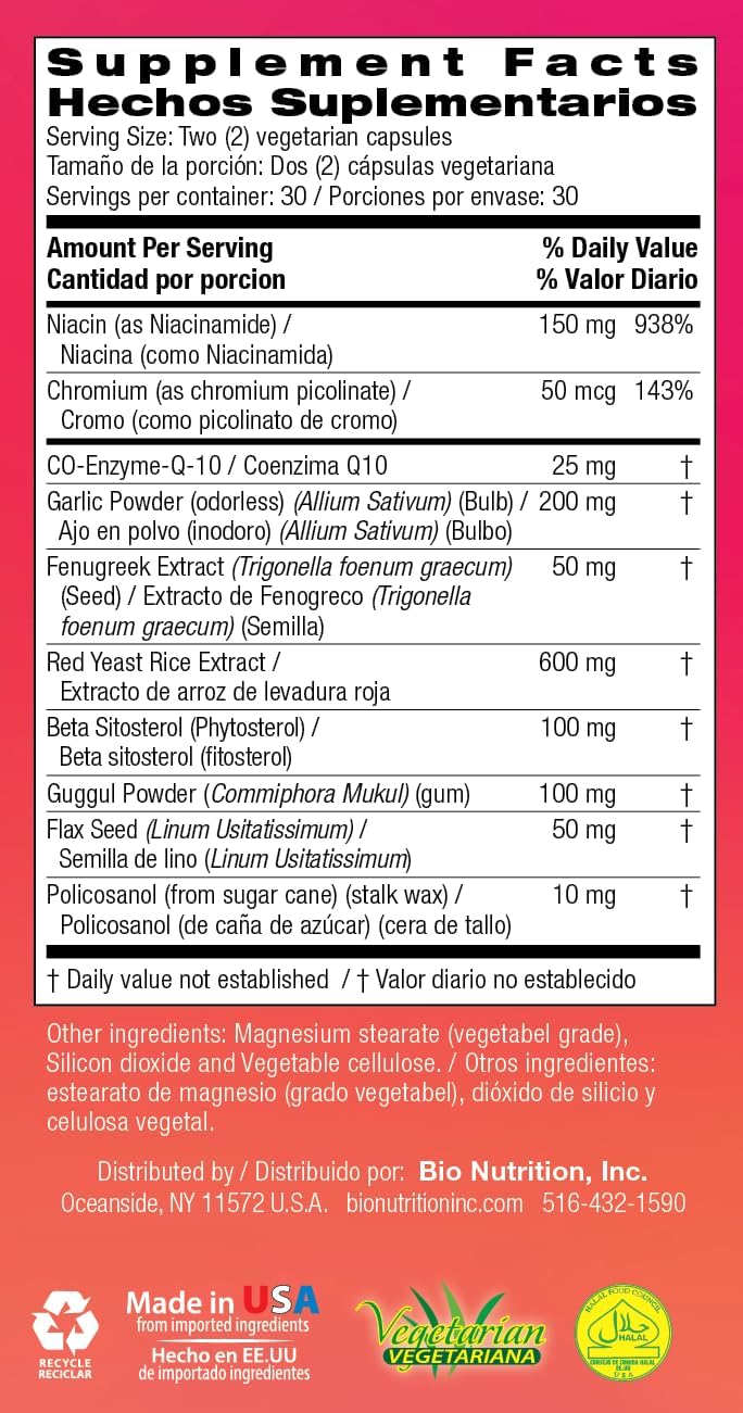 Bio Nutrition Bienestar del Colesterol 60 Cápsulas Vegetarianas