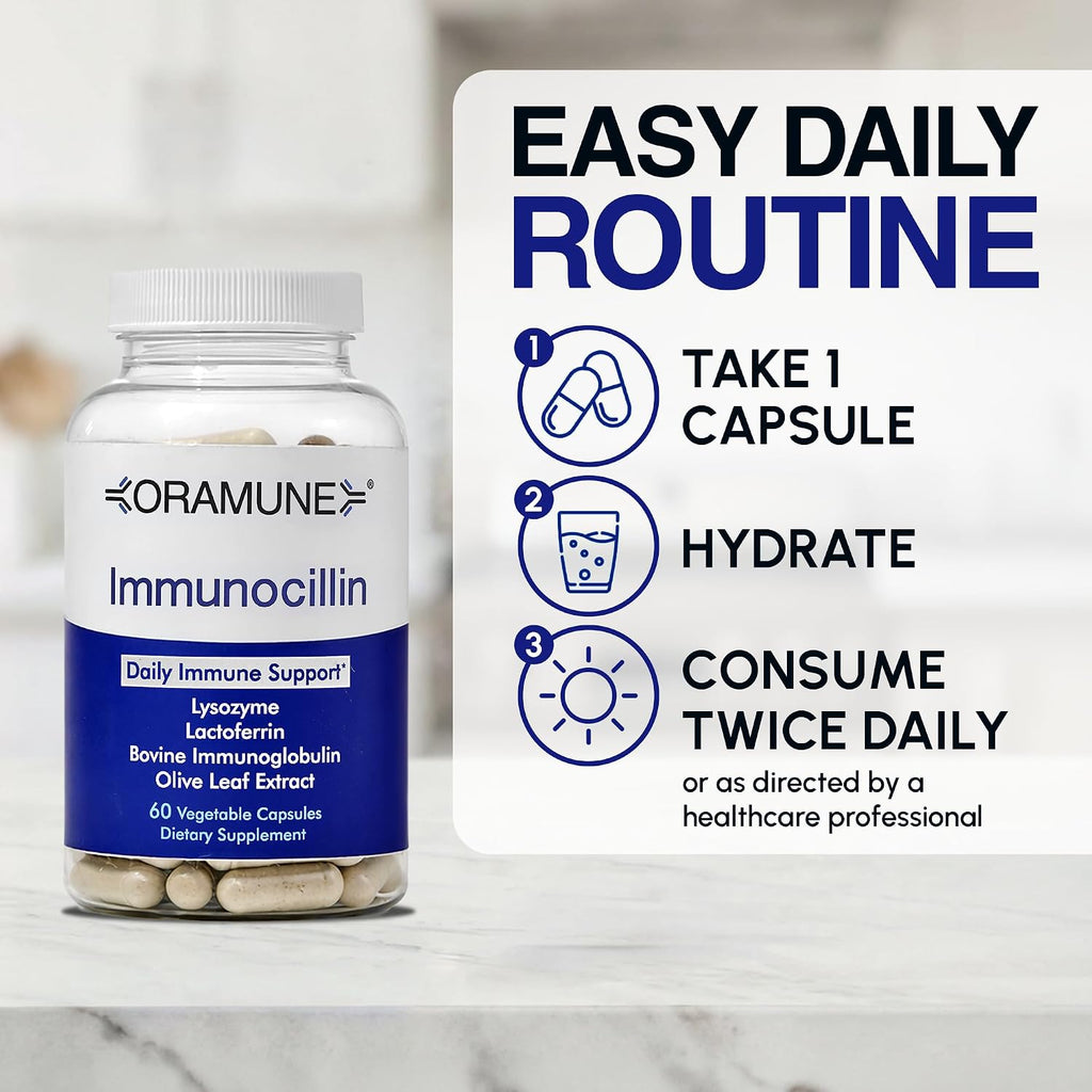 Oramune ImmunoCillin – Immune Supplement with Lactoferrin and Olive Extract, 60 Capsules