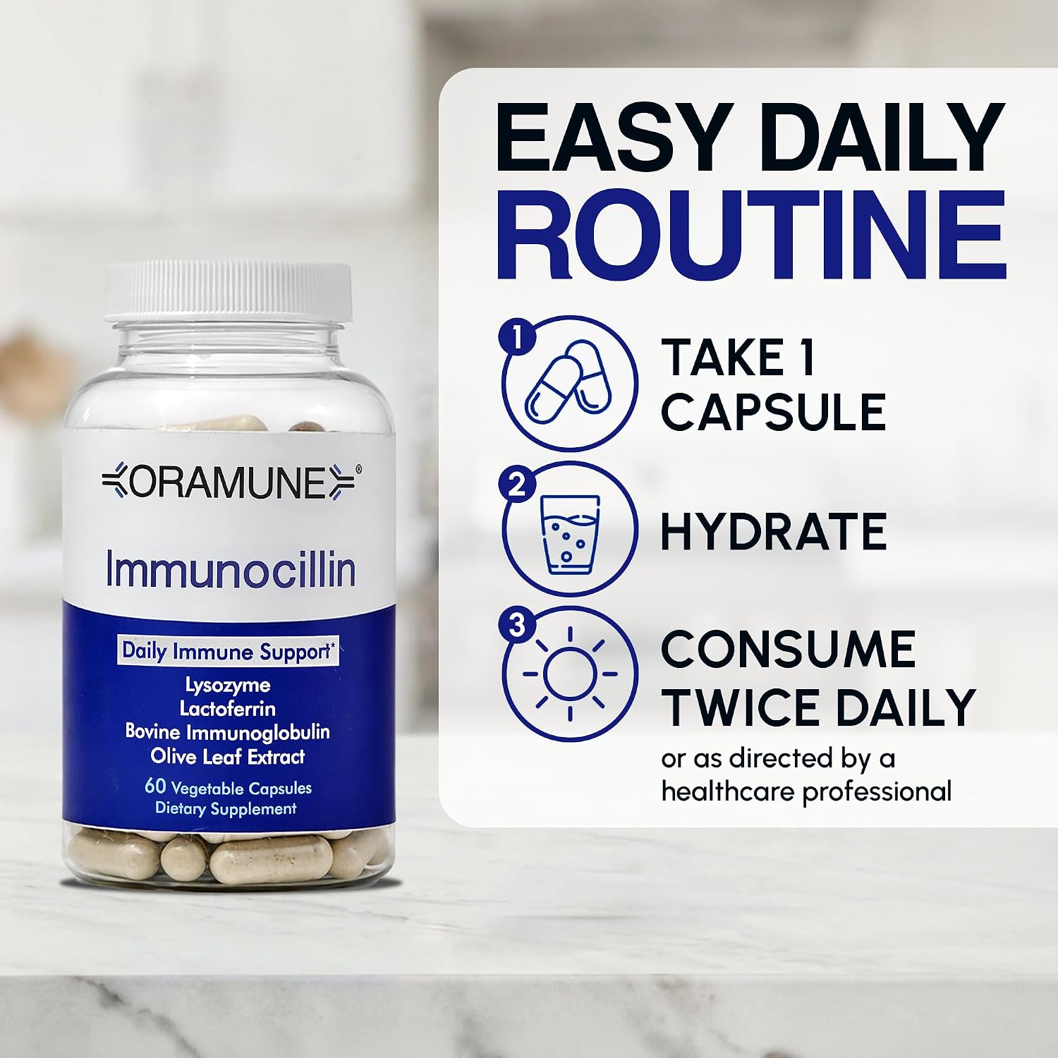 Oramune ImmunoCillin – Immune Supplement with Lactoferrin and Olive Extract, 60 Capsules