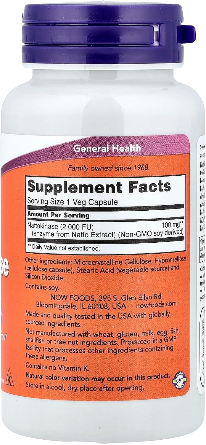 NOW Foods Nattokinasa 100 mg, 120 Cápsulas Veganas