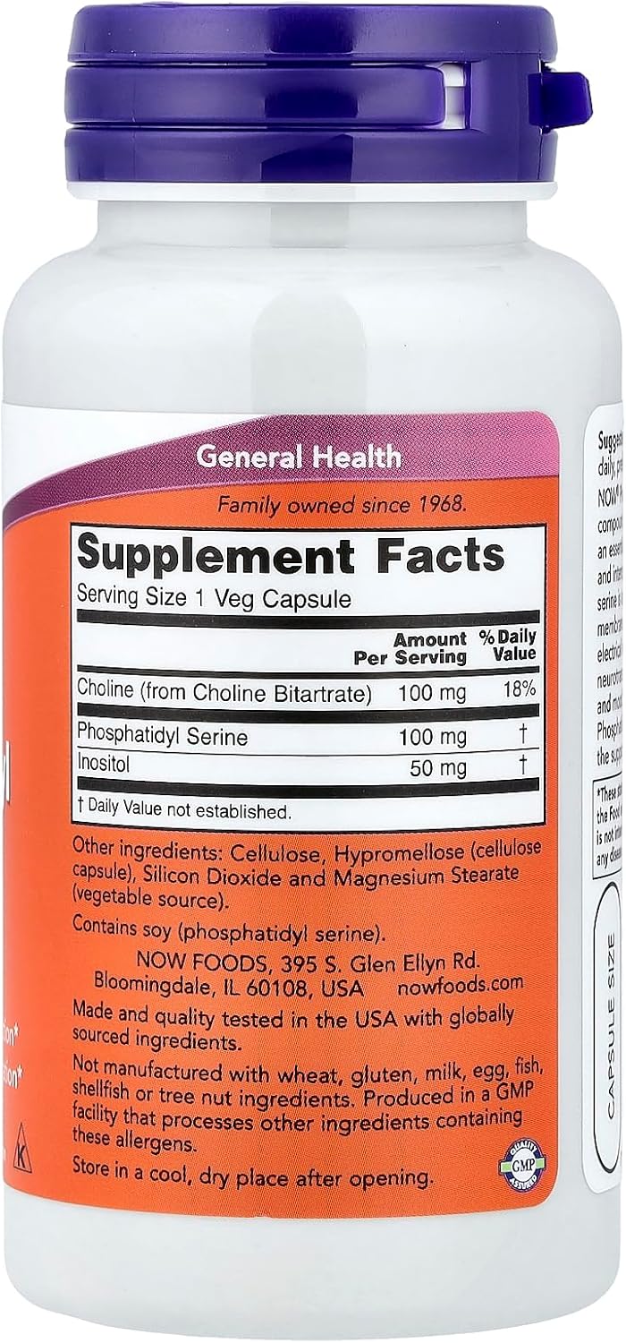 NOW Foods Fosfatidilserina 100 mg, 60 Cápsulas Veganas