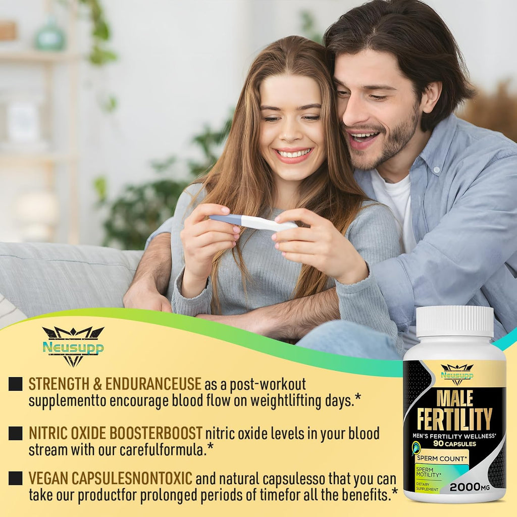 Neusupp Suplemento de Fertilidad Masculina - Vitaminas Prenatales para Hombres con CoQ10, Maca, Zinc, NAC y Folato - 90 Cápsulas