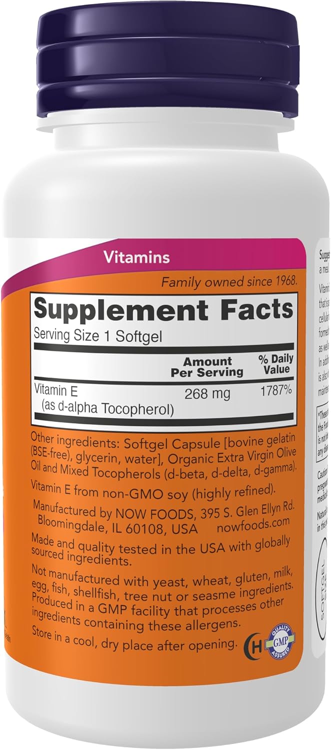 NOW Foods Vitamina E-400 UI con Tocoferoles Mixtos, 100 Cápsulas Blandas