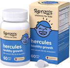Renzo's Hercules Calcium con Vitamina D3, K2 y Aquamin para Niños - 60 Comprimidos Fundibles Sabor Uva