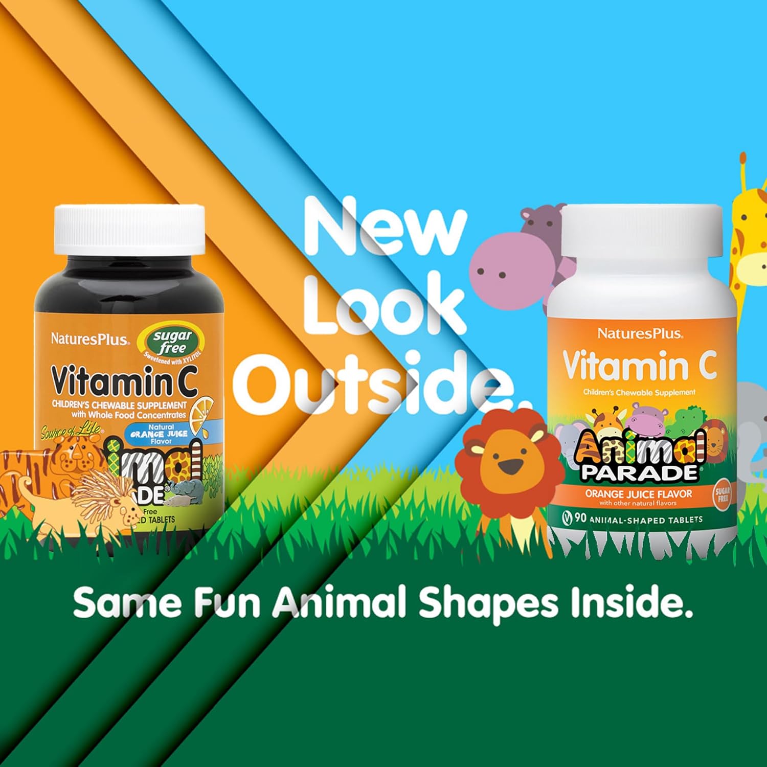 NaturesPlus Animal Parade Vitamina C sin Azúcar para Niños - Pack de 2 (180 comprimidos masticables)