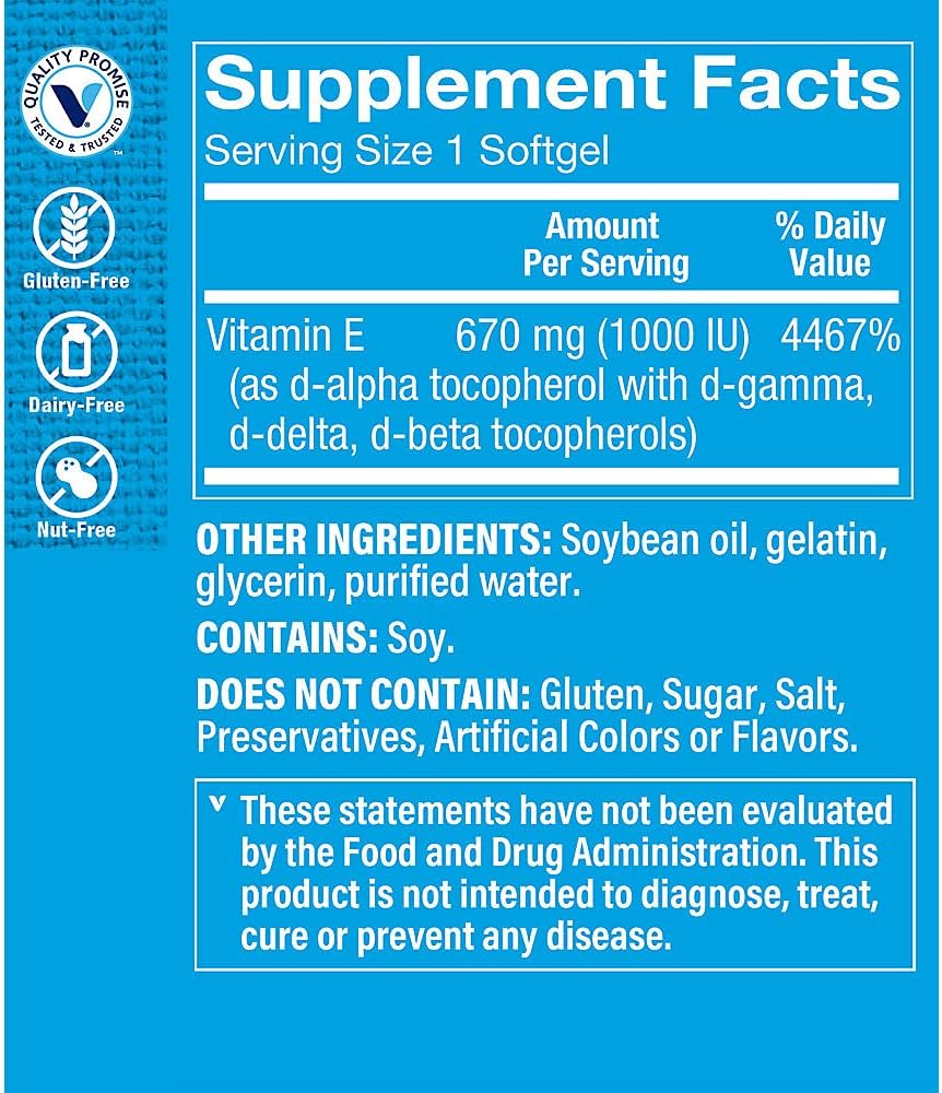 The Vitamin Shoppe Vitamin E 1,000IU - Antioxidant Support for Skin Health & Immune Function, Daily Vitamin (240 Softgels) – Image 3