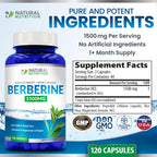 Natural Vitamin Extra Strength Berberine HCL 1500mg 120 Cápsulas Sin Gluten Non-GMO