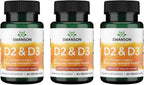 Swanson D2 y D3, 2000 UI – Suplemento para Huesos y Dientes, Apoyo Inmunitario, 60 Cápsulas Vegetales