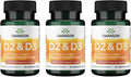 Swanson D2 & D3-2,000 IU - Complemento para la salud ósea y dental - Apoyo inmunológico - Favorece la absorción de calcio - No transgénico - 60 cápsulas vegetales (Paquete de 3)