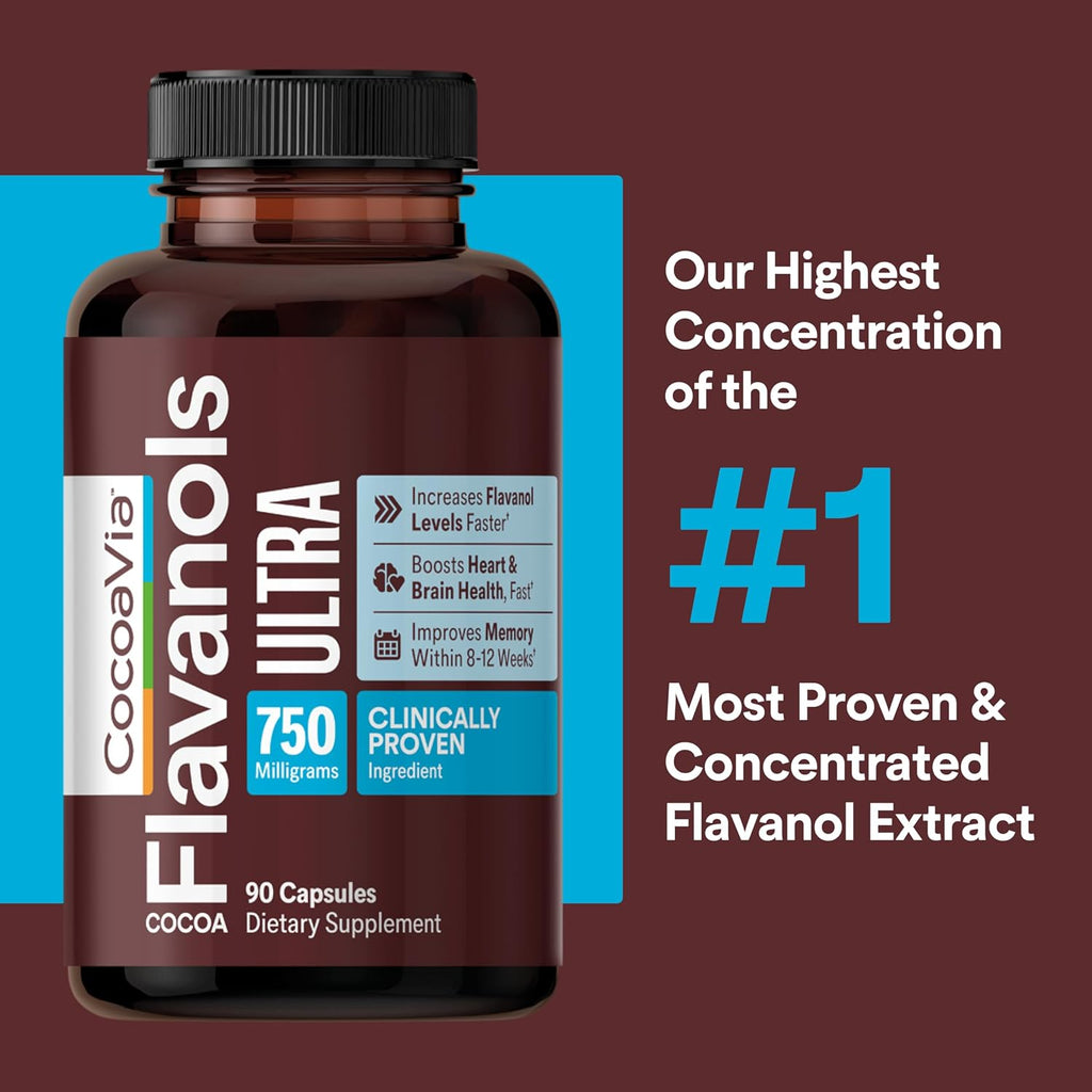 CocoaVia Ultra 750mg Flavanoles de Cacao – Apoyo para el Corazón y el Cerebro, 30 Cápsulas