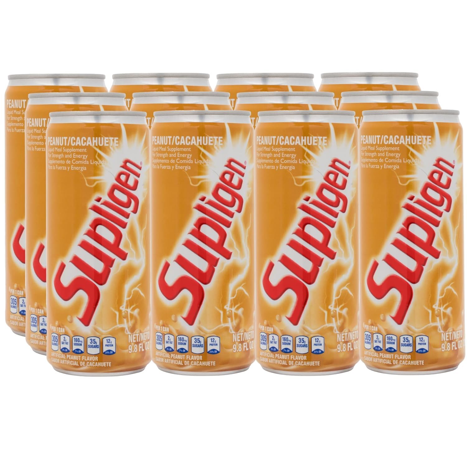 Supligen Batido Líquido de Proteínas y Vitaminas Sabor Cacahuete - Pack de 12 (9.87 oz cada uno)