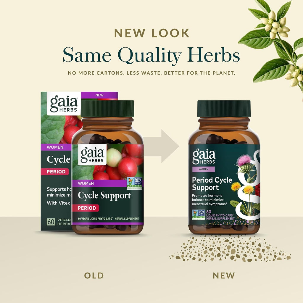 Gaia Herbs Period Cycle Support - Apoyo al Ciclo Menstrual con Vitex y Schisandra - 60 Cápsulas Veganas