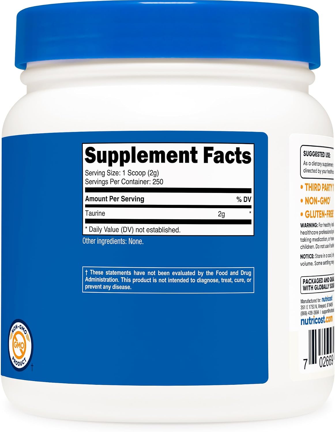 Nutricost Taurine Powder (500g) - 250 Servings
