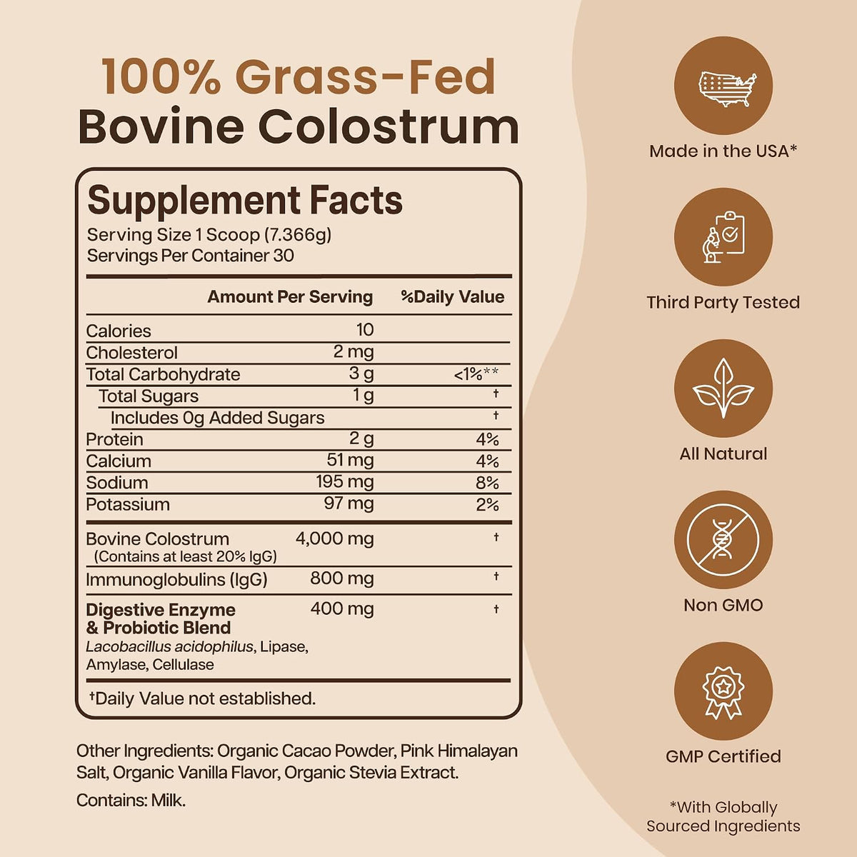Baese Nutrition Colostro Bovino 4000mg con Probióticos - Sabor Chocolate (220.98g) – Image 5