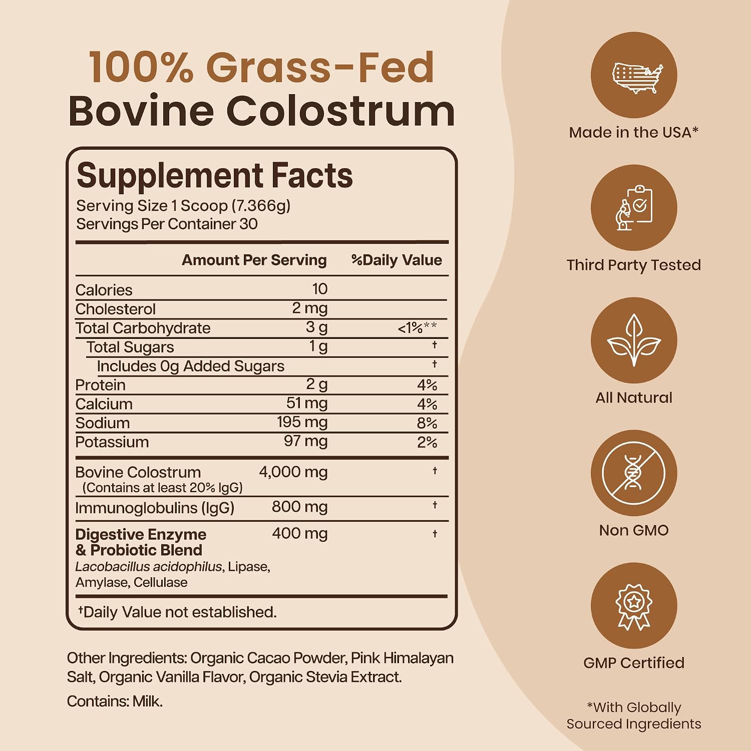 Baese Nutrition Colostro Bovino 4000mg con Probióticos - Sabor Chocolate (220.98g)