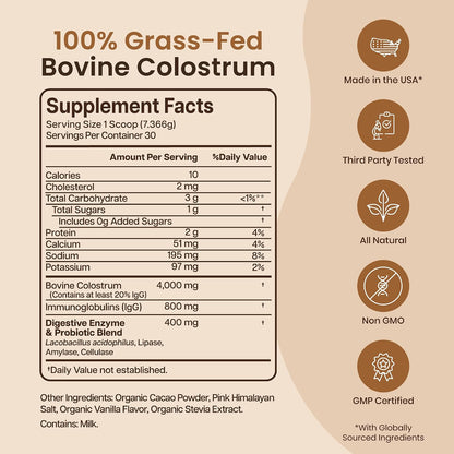 Baese Nutrition Colostro Bovino 4000mg con Probióticos - Sabor Chocolate (220.98g) – Image 5