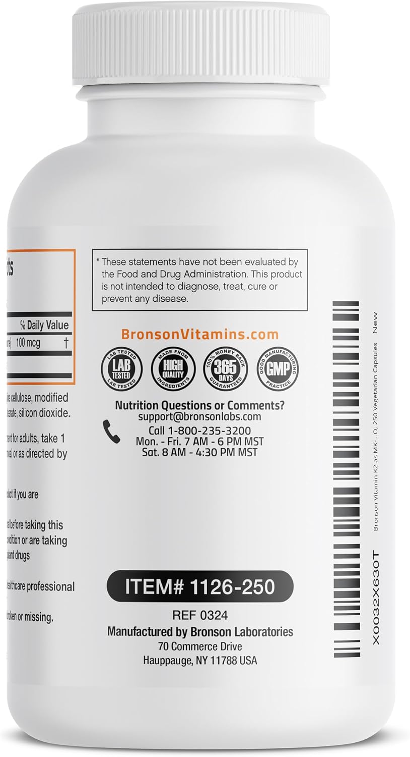 Bronson Vitamina K2 como MK-7 Menaquinona 100 mcg, 250 Cápsulas