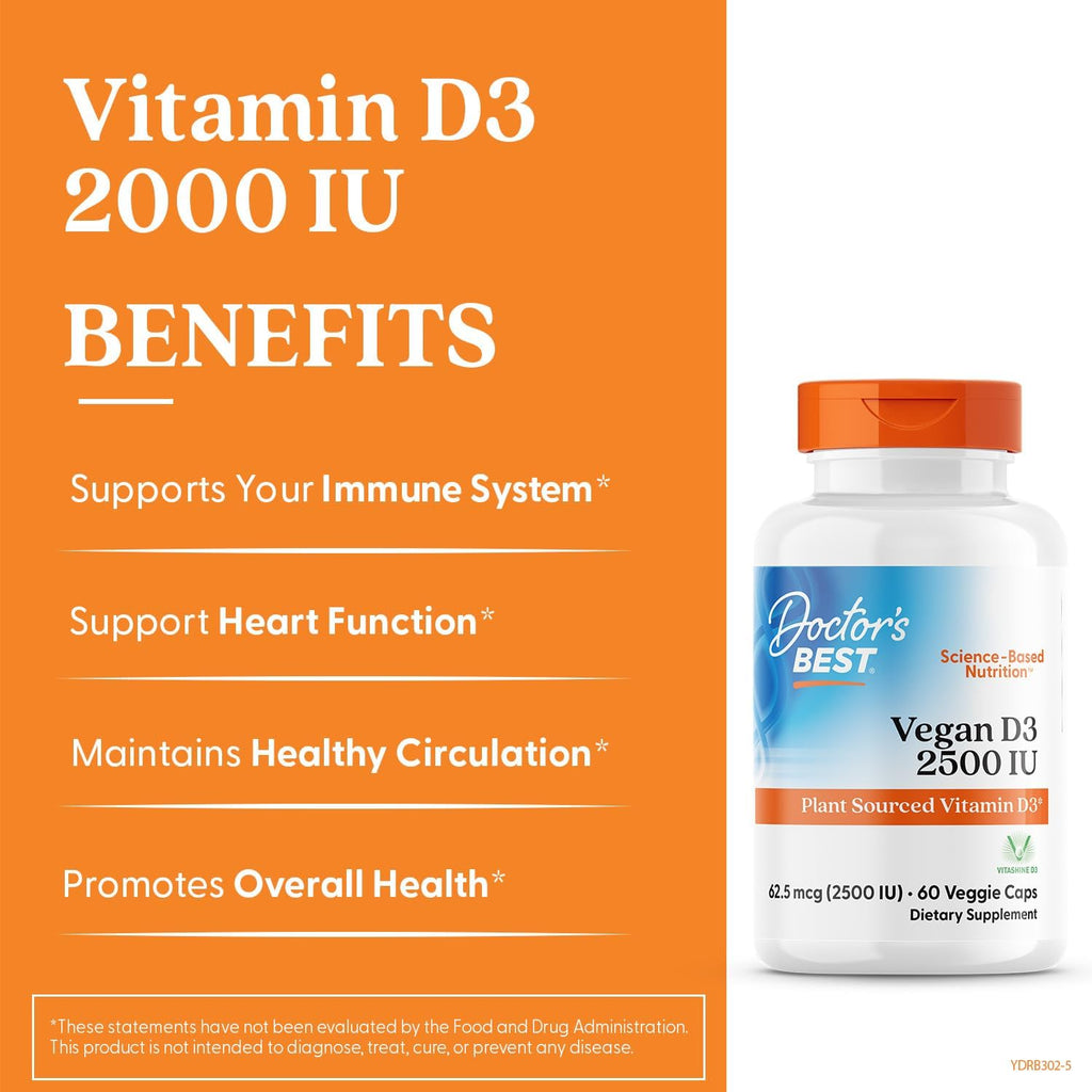Doctor's Best Vegan Vitamin D3 2500 IU - 60 Vegetable Capsules