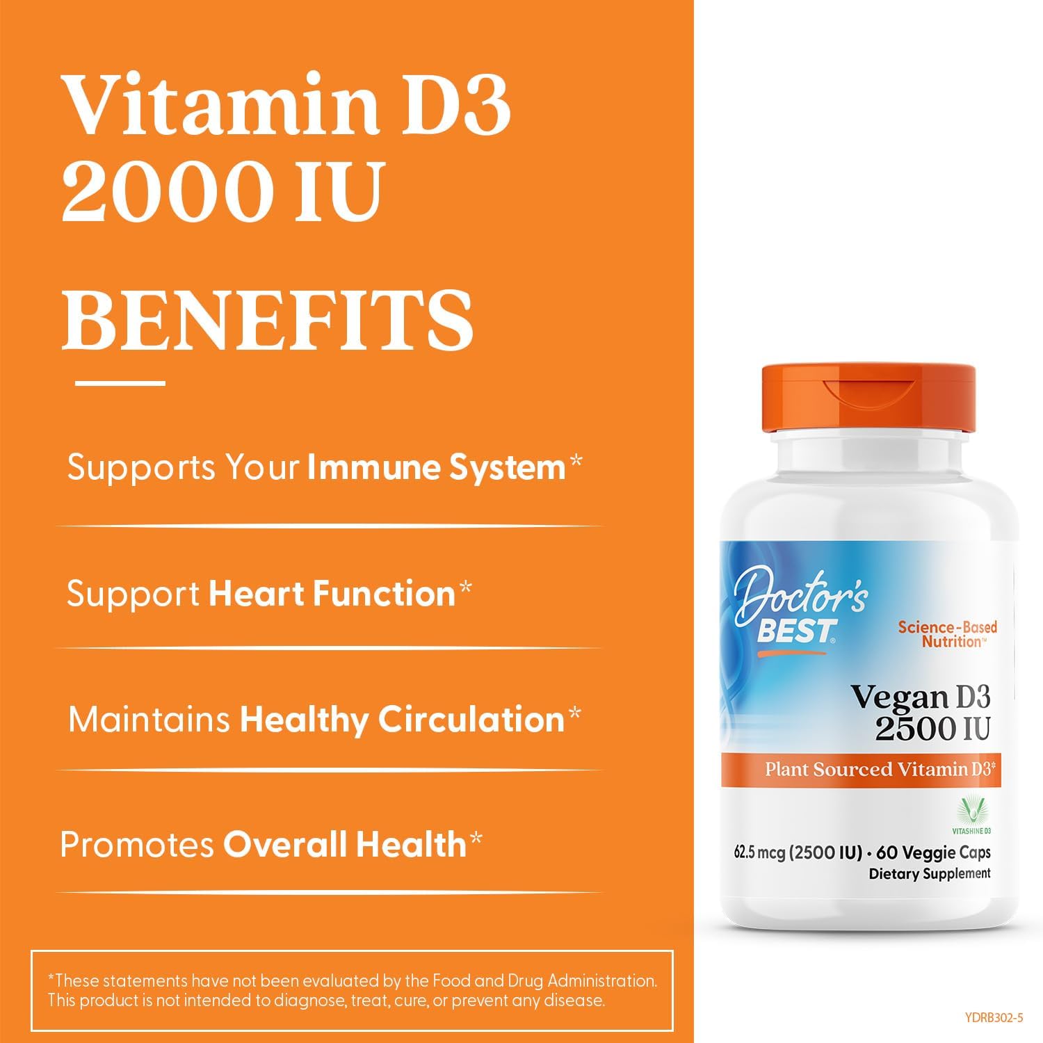 Doctor's Best Vegan Vitamin D3 2500 IU - 60 Vegetable Capsules