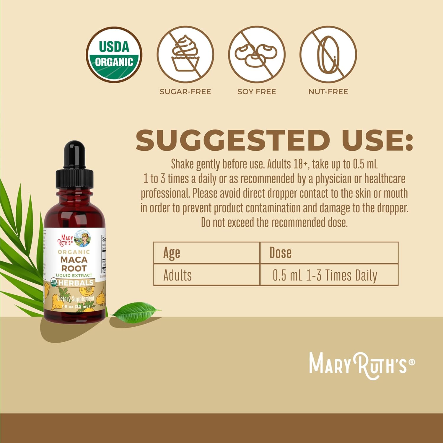 MaryRuth's Gotas Líquidas de Maca Orgánica USDA | Vegano | Sin Gluten | Sin Alcohol | 30 ml