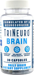TriNeuro Daily Brain Supplement - Certificado NSF - Formulado por Neurocirujano para Apoyar la Cognición y Longevidad Funcional - Fosfatidilserina, Resveratrol, Glutatión - 30 Cápsulas