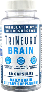 TriNeuro Daily Brain Supplement - Certificado NSF - Formulado por Neurocirujano para Apoyar la Cognición y Longevidad Funcional - Fosfatidilserina, Resveratrol, Glutatión - 30 Cápsulas