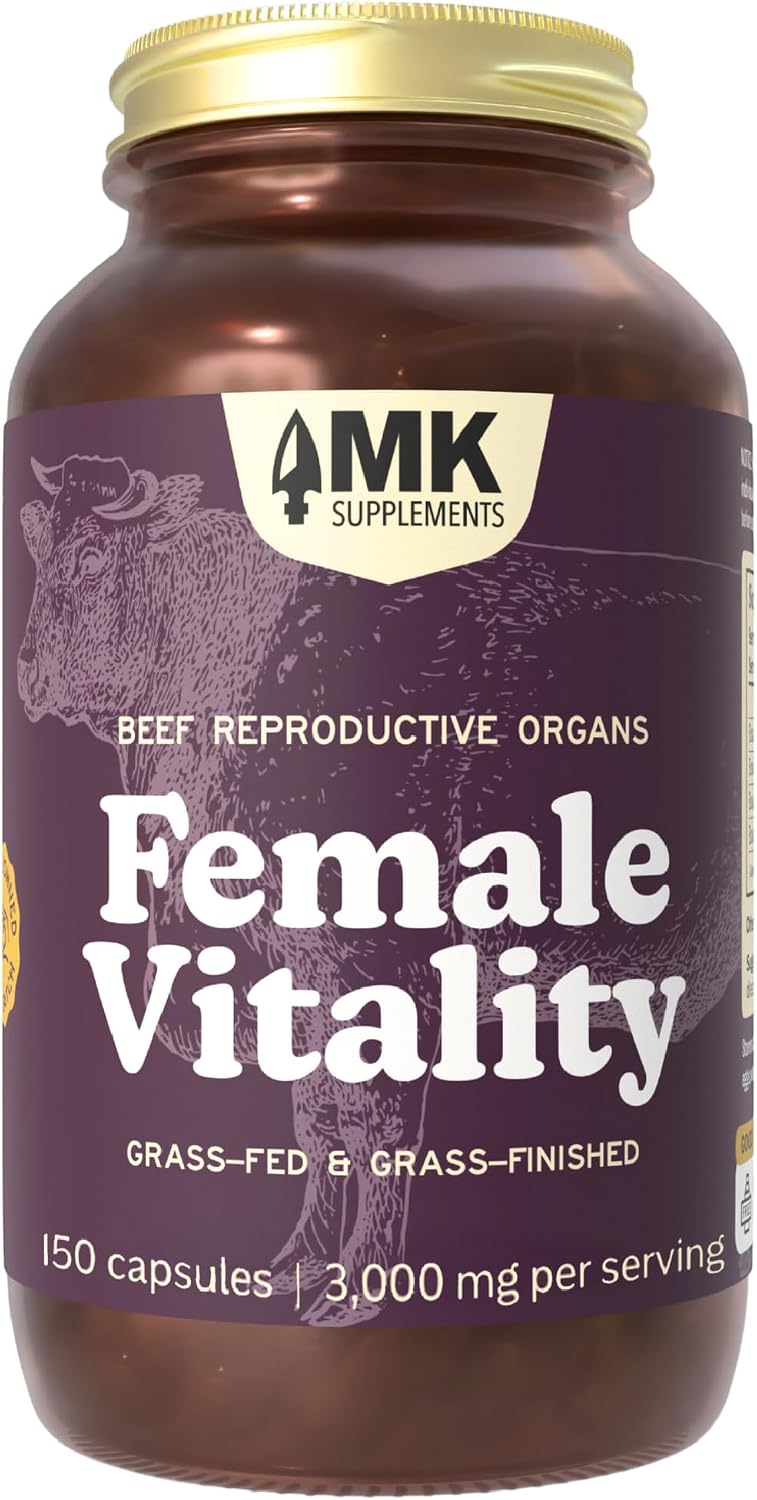 MK Supplements Female Vitality | Órganos de Vaca para Mujeres | Bazo, Útero, Ovarios, Trompas y Riñón | Sin Fitoestrógenos | 150 Cápsulas