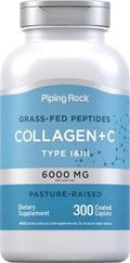 Piping Rock Collagen Peptides Plus Vitamin C 6000mg, 300 Tablets - Hydrolyzed Type I & III, Non-GMO, Gluten-Free
