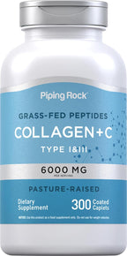 Piping Rock Collagen Peptides Plus Vitamin C 6000mg, 300 Tablets - Hydrolyzed Type I & III, Non-GMO, Gluten-Free