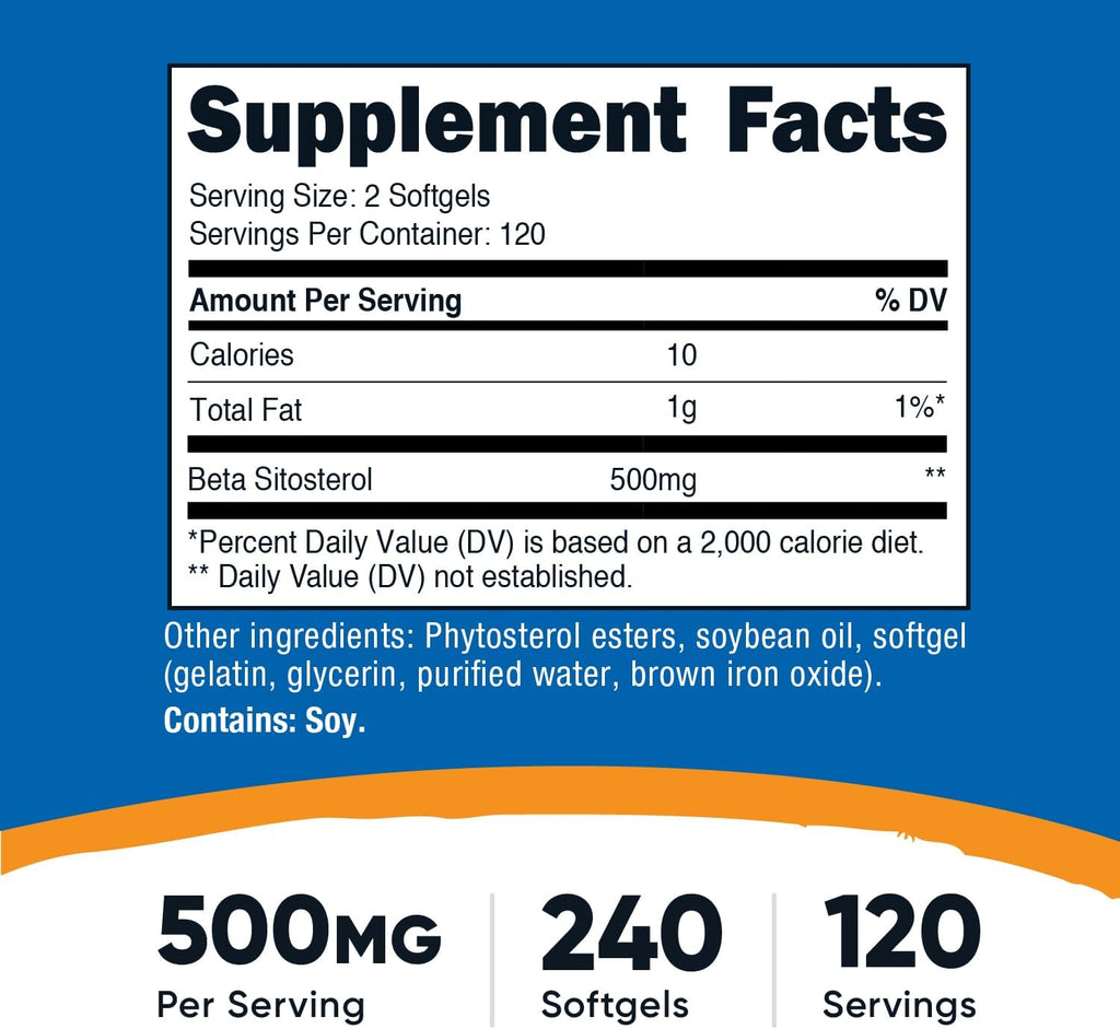 Nutricost Beta Sitosterol 500 mg - 240 Cápsulas Blandas