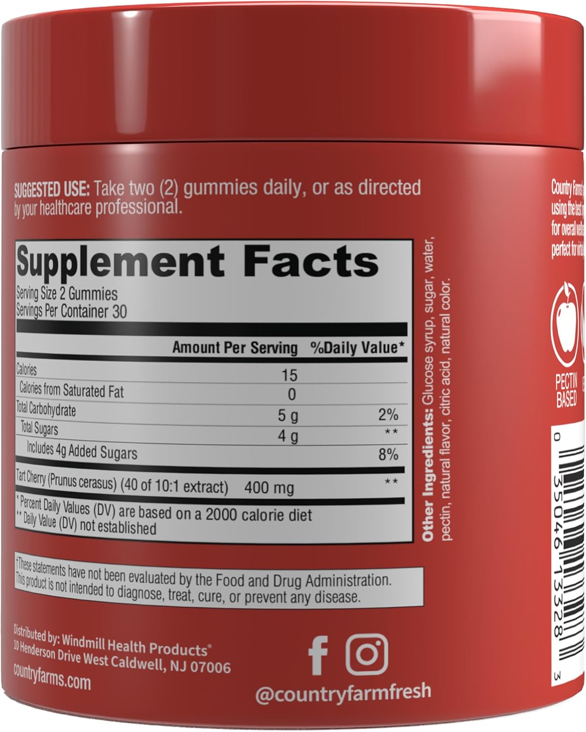 Country Farms Gominolas de Cereza Ácida – Apoyo Metabólico y Óseo, Antioxidantes, 60 Gominolas
