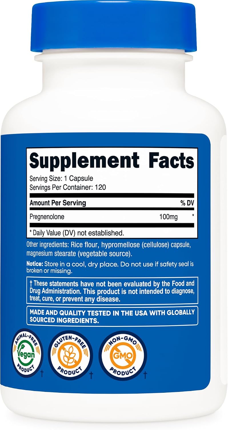 Nutricost Pregnenolone 100 mg – 120 Cápsulas (No OGM, Sin Gluten, Vegetarianas)