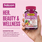 Sakoon nutrition Gominolas Multivitamínicas para Mujeres con Probióticos y Prebióticos - Apoyo Diario Completo, Salud Inmune y Digestiva - Vegano, Sin Gelatina, Sabor Fruta