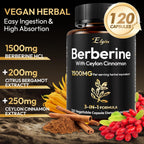 Berberina HCL 1500mg con Canela de Ceilán y Bergamota Cítrica | Fórmula de Triple Acción para Apoyo Metabólico | Cápsulas Veganas, 120 unidades