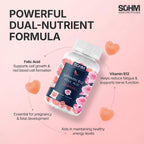 SOHM Ácido Fólico 300 mcg + Vitamina B12 Gomitas para Mujer, 60 unidades – Apoyo Prenatal