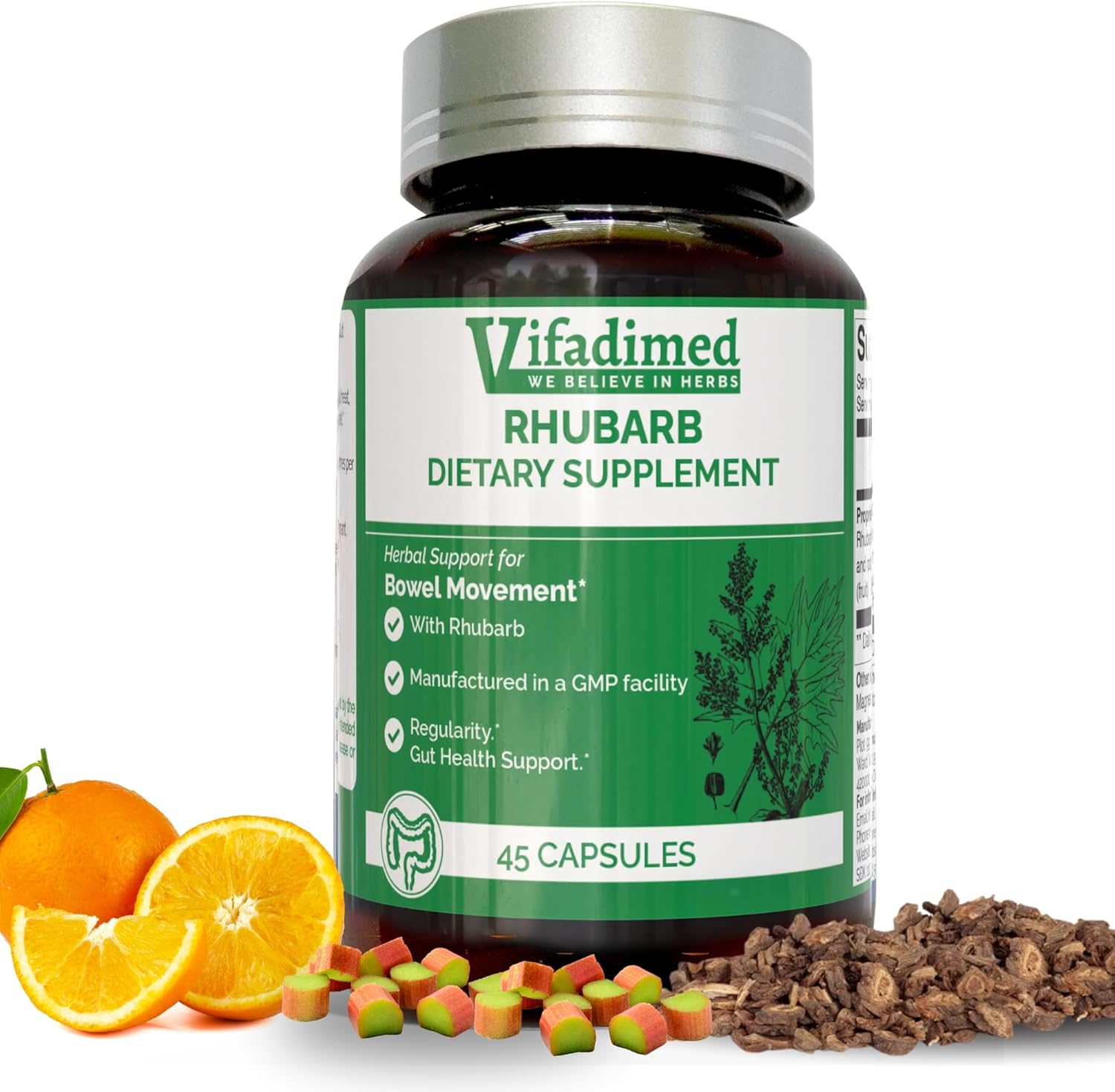 VIFADIMED Ruibarbo, Alivio del Estreñimiento y Activador de la Motilidad Intestinal - 45 Cápsulas