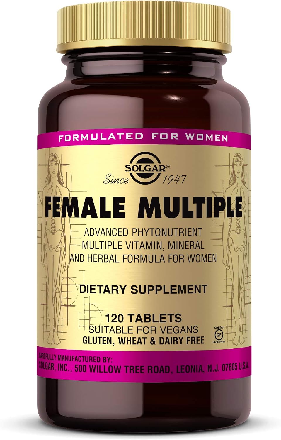 Solgar Female Multiple, 120 Comprimidos - Multivitamínico y Mineral para Mujeres con Fitonutrientes - Apto para Vegetarianos, Sin Trigo, Sin Lácteos, Kosher