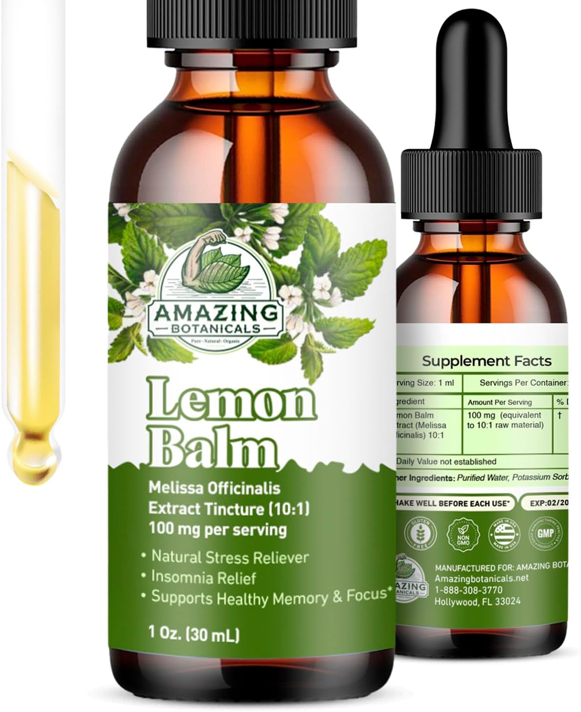 Extracto Líquido de Melisa (Melissa officinalis) – Gotas sin Alcohol – Vegano, No-GMO, Sin Gluten – Suplemento Herbal de Alta Potencia para la Relajación y el Apoyo Cognitivo – 30ml / 1oz