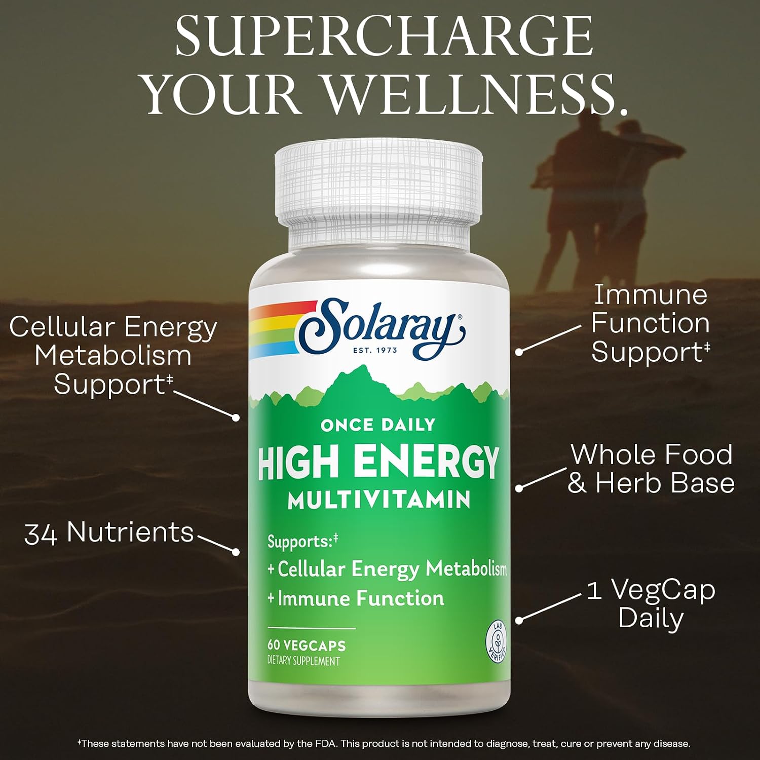SOLARAY Multivitamínico de Alta Energía Una Vez al Día – 60 Cápsulas Veganas