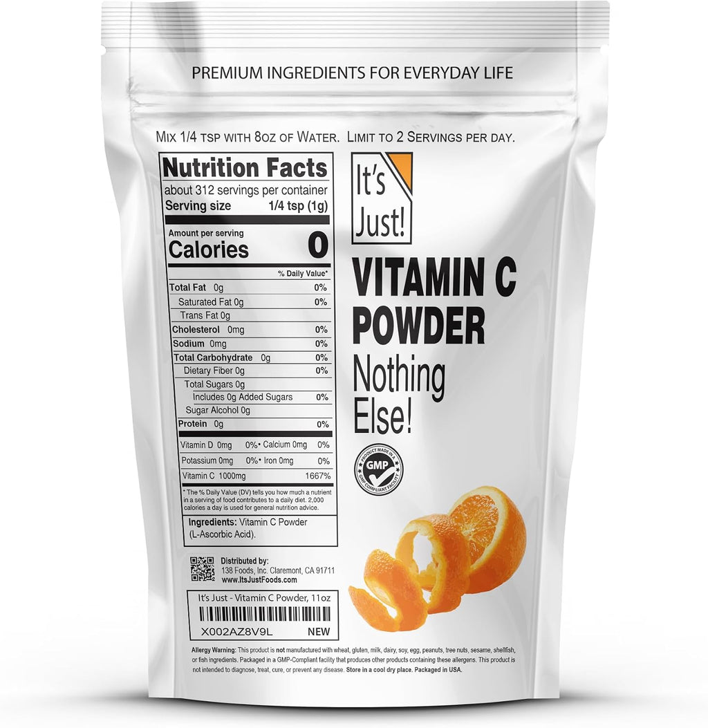 It's Just! - Vitamina C en Polvo, Ácido L-Ascórbico Puro 100%, 311g