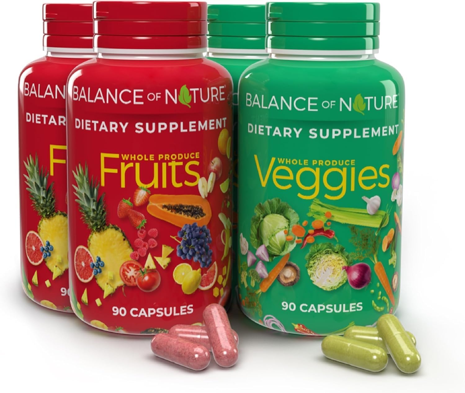 Balance of Nature Frutas y Verduras - Suplemento de Frutas y Verduras Enteras - 90 Cápsulas de Frutas + 90 Cápsulas de Verduras