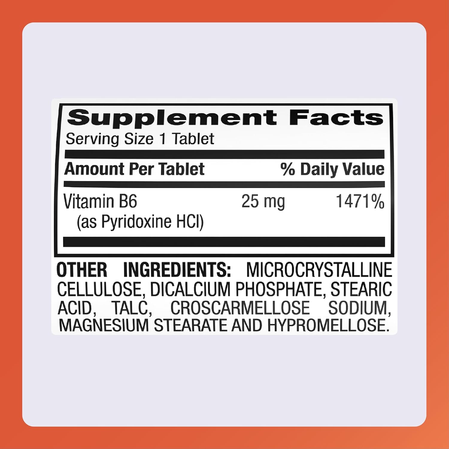 Tabletas de vitamina B-6 Rugby - 25 mg de vitamina B6 - 100 comprimidos