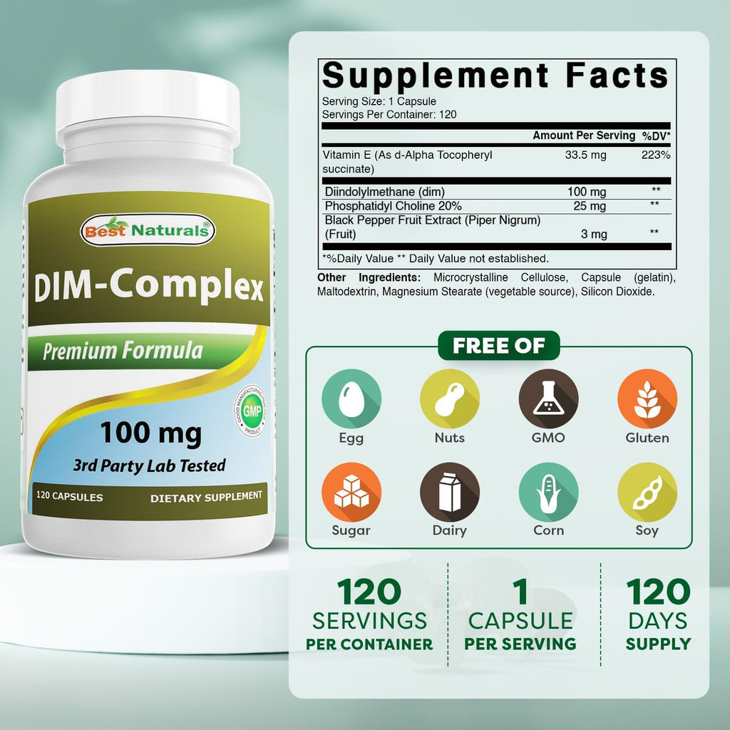 Best Naturals Complejo DIM 100 mg – 120 Cápsulas (Pack de 3)