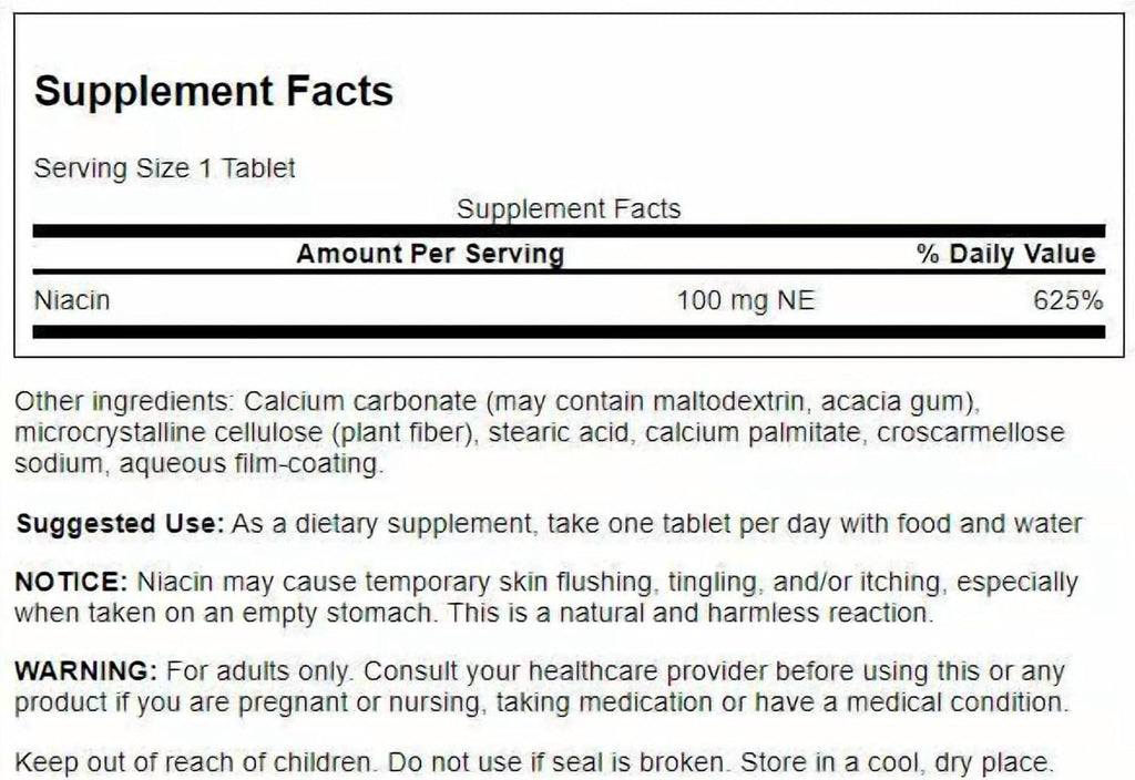 Swanson Niacina (Vitamina B3) 100 mg - 250 Comprimidos (Pack de 2)