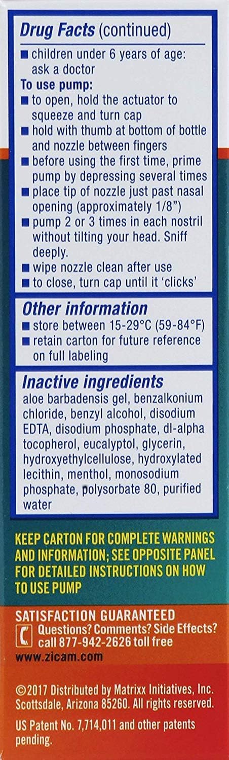 Zicam Intense Sinus Relief Spray Nasal Sin Drip, 0.5 oz (Pack de 2)