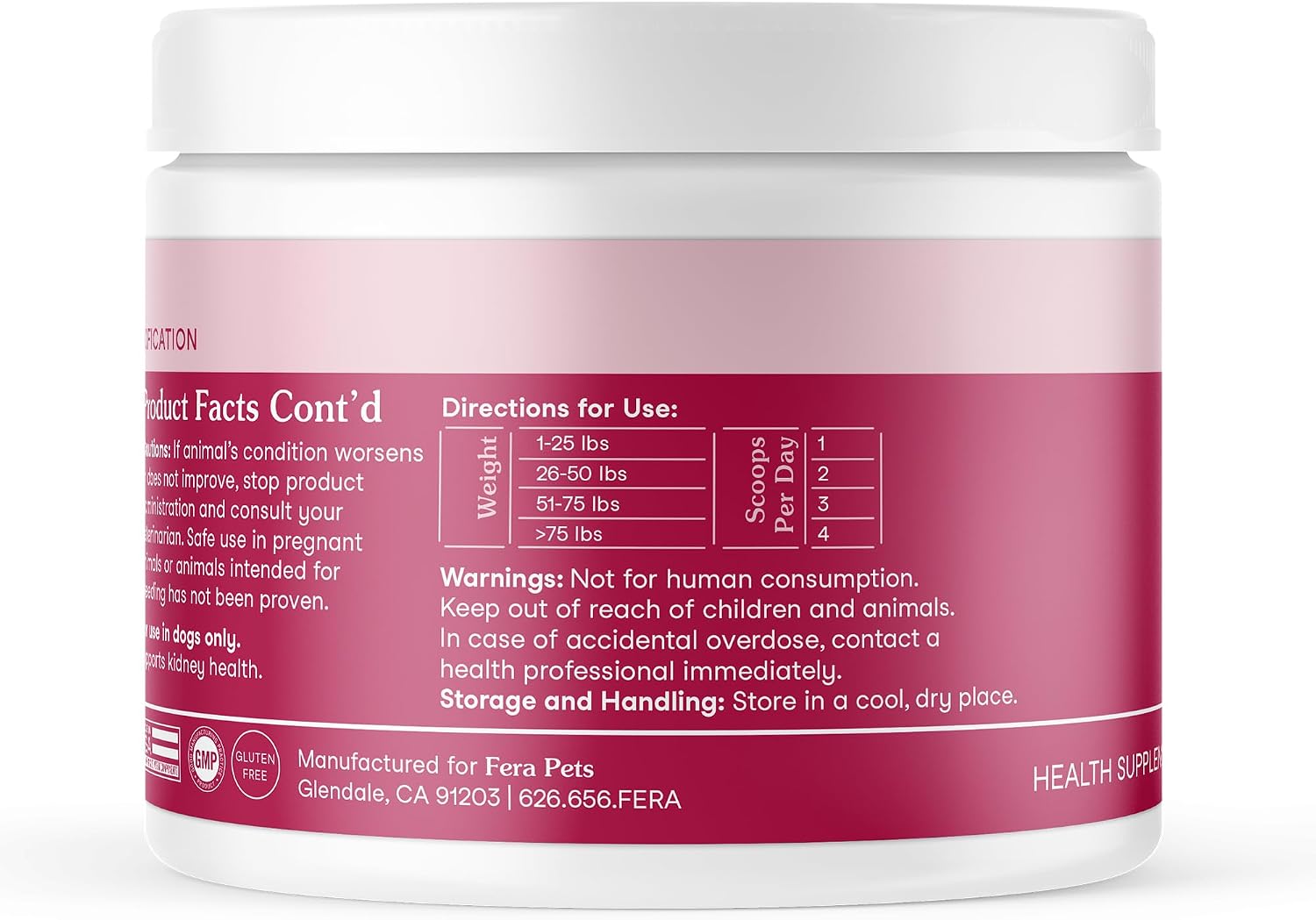 Fera Pets Dog Kidney Support con Probióticos para Perros - Polvo, 60 Dosis